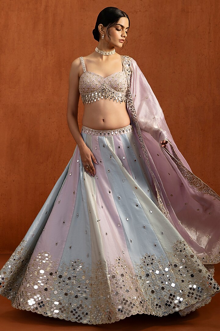 Lavender Satin Sequins & Mirror Work Lehenga Set by Lashkaraa at Pernia's Pop Up Shop
