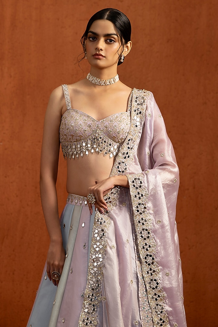 Lavender Satin Sequins & Mirror Work Lehenga Set by Lashkaraa at Pernia's Pop Up Shop