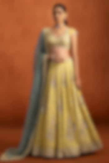 Yellow Viscose Tissue Zari & Sequins Embellished Lehenga Set by Lashkaraa at Pernia's Pop Up Shop