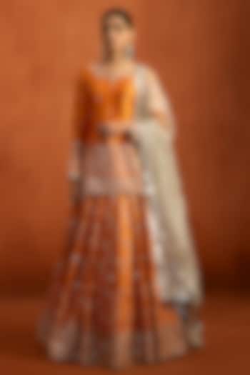 Orange Silk Sequins Embroidered Lehenga Set by Lashkaraa at Pernia's Pop Up Shop