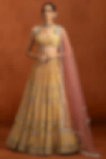 Yellow Viscose Silk Zari Embroidered Lehenga Set by Lashkaraa at Pernia's Pop Up Shop