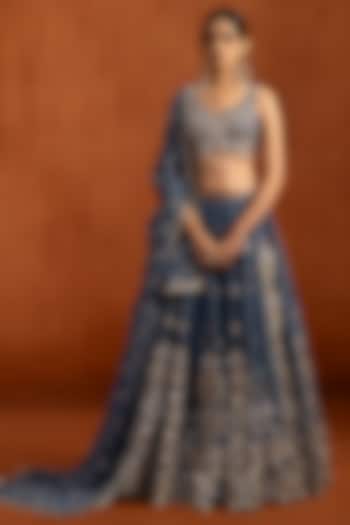 Blue Chiffon Zari Embroidered Lehenga Set by Lashkaraa at Pernia's Pop Up Shop
