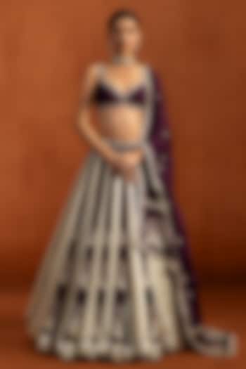 Wine Lampi Mirror Embroidered Lehenga Set by Lashkaraa at Pernia's Pop Up Shop