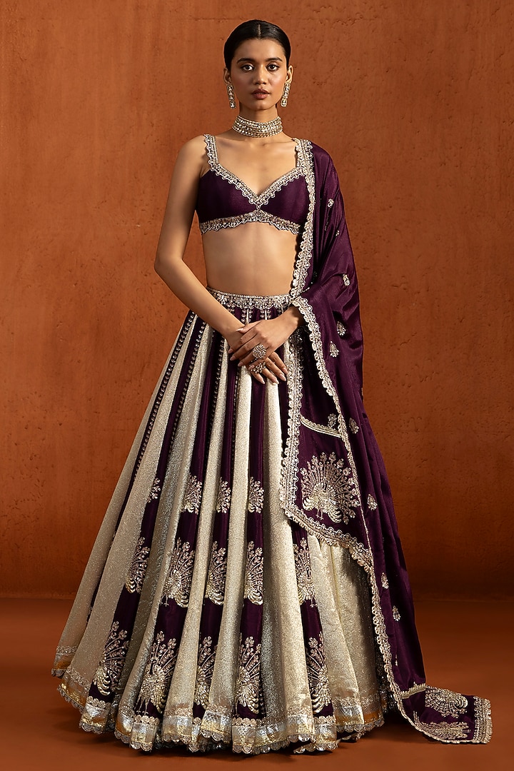 Wine Lampi Mirror Embroidered Lehenga Set by Lashkaraa at Pernia's Pop Up Shop