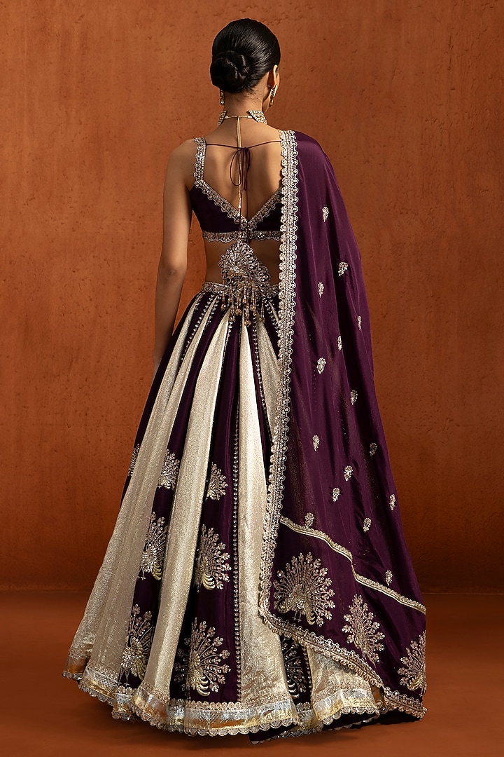 Wine Lampi Mirror Embroidered Lehenga Set by Lashkaraa at Pernia's Pop Up Shop