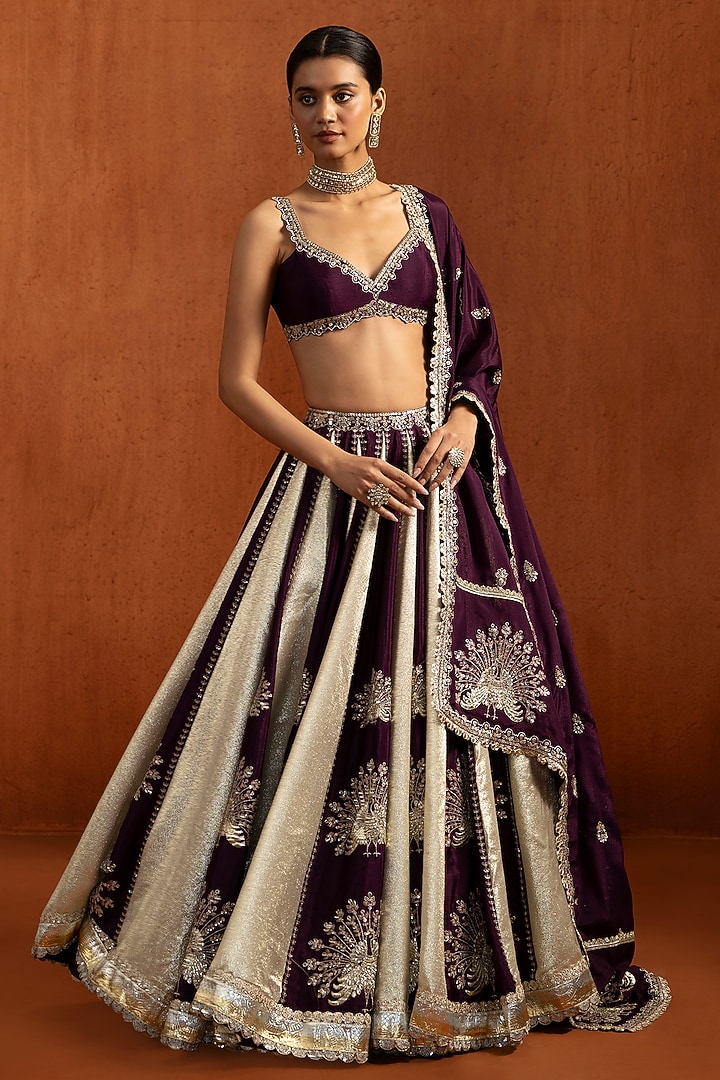 Wine Lampi Mirror Embroidered Lehenga Set by Lashkaraa at Pernia's Pop Up Shop