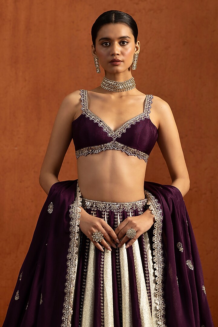 Wine Lampi Mirror Embroidered Lehenga Set by Lashkaraa at Pernia's Pop Up Shop