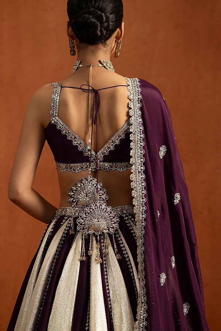 Wine Lampi Mirror Embroidered Lehenga Set by Lashkaraa at Pernia's Pop Up Shop