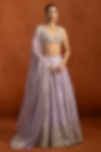 Soft Lilac Tissue Sequins Embroidered Lehenga Set by Lashkaraa at Pernia's Pop Up Shop