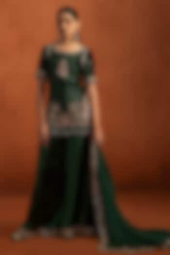 Green Velvet Party Wear Sharara Set by Lashkaraa at Pernia's Pop Up Shop
