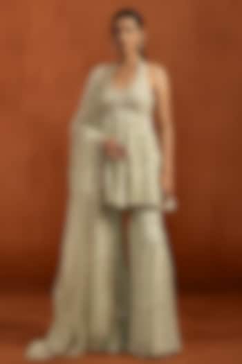 Light Green Crepe Sequins Embroidered Gharara Set by Lashkaraa at Pernia's Pop Up Shop