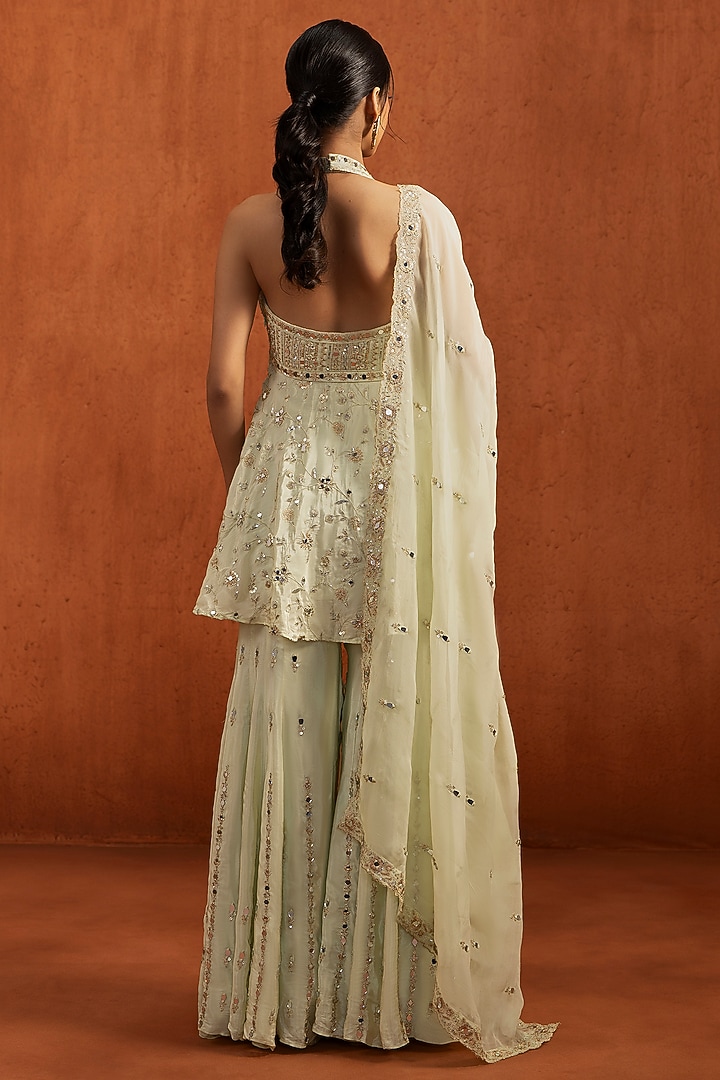 Light Green Crepe Sequins Embroidered Gharara Set by Lashkaraa at Pernia's Pop Up Shop