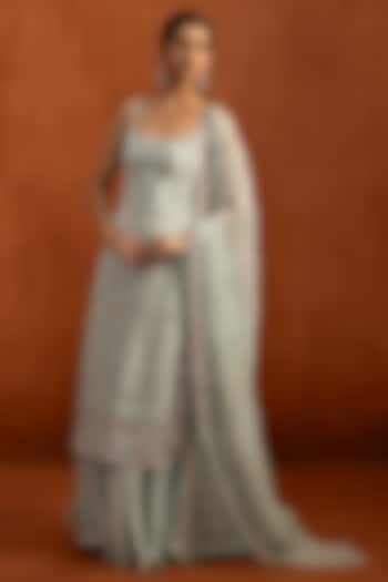 Mint Green Viscose Crepe Embroidered Party Wear Sharara Set by Lashkaraa at Pernia's Pop Up Shop