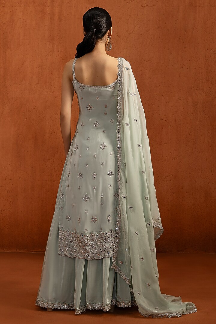 Mint Green Viscose Crepe Embroidered Party Wear Sharara Set by Lashkaraa at Pernia's Pop Up Shop