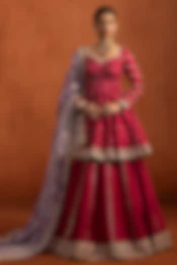 Hot Pink Silk Zari Embroidered Lehenga Set by Lashkaraa at Pernia's Pop Up Shop