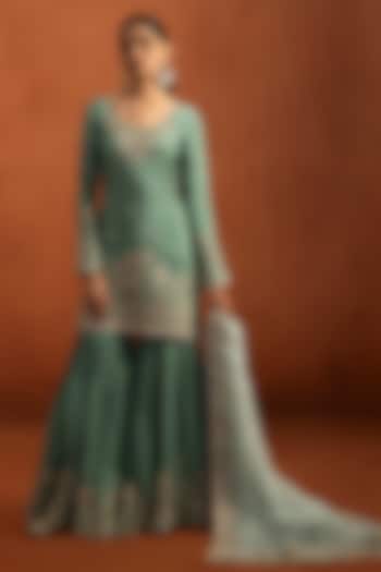 Sea Green Viscose Silk Sequins Embroidered Gharara Set by Lashkaraa at Pernia's Pop Up Shop