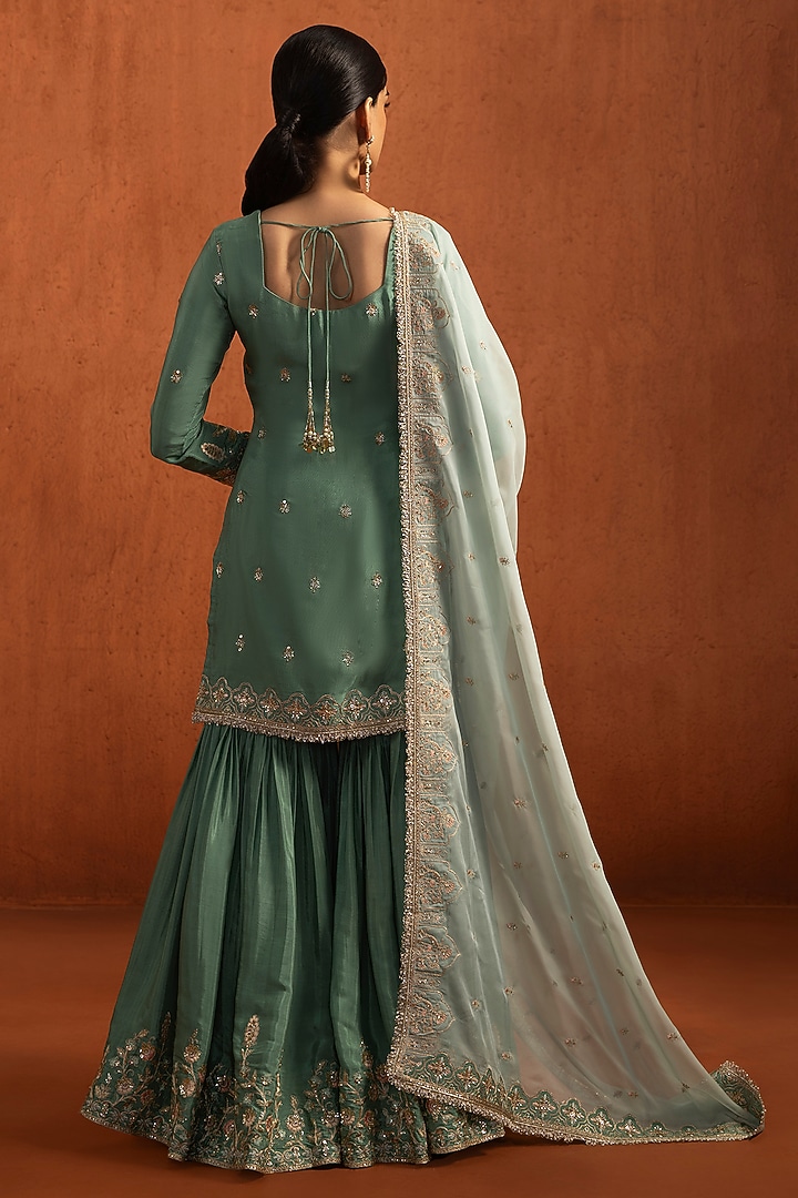 Sea Green Viscose Silk Sequins Embroidered Gharara Set by Lashkaraa at Pernia's Pop Up Shop