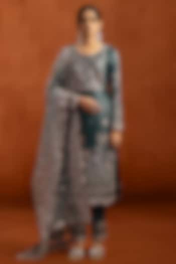 Teal Blue Viscose Tissue Sequins Embellished Kurta Set by Lashkaraa at Pernia's Pop Up Shop