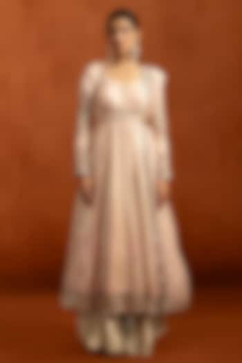 Soft Pink Lampi Mirror Embroidered Party Wear Anarkali Set by Lashkaraa at Pernia's Pop Up Shop