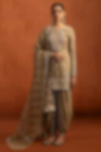 Light Golden Brown Tissue Mirror Embroidered Kurta Set by Lashkaraa at Pernia's Pop Up Shop