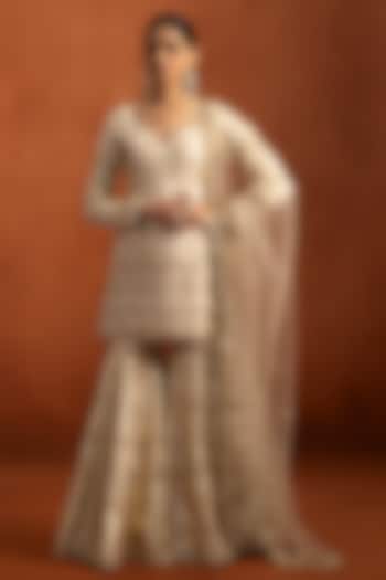 Off-White Viscose Silk Sequins Embroidered Gharara Set by Lashkaraa at Pernia's Pop Up Shop