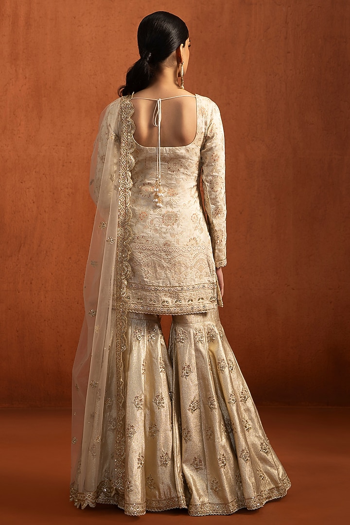Off-White Viscose Silk Sequins Embroidered Gharara Set by Lashkaraa at Pernia's Pop Up Shop