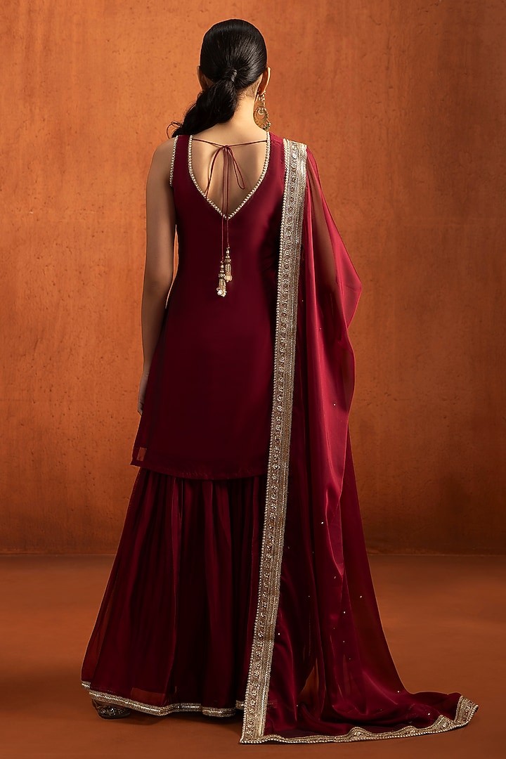 Red Silk Sequins Embroidered Gharara Set by Lashkaraa at Pernia's Pop Up Shop