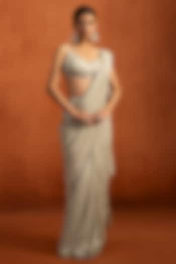 Sage Green Silk Sequins Embroidered Festive Saree Set by Lashkaraa at Pernia's Pop Up Shop