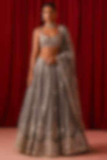 Grey Tissue Zari Embroidered Lehenga Set by Lashkaraa at Pernia's Pop Up Shop