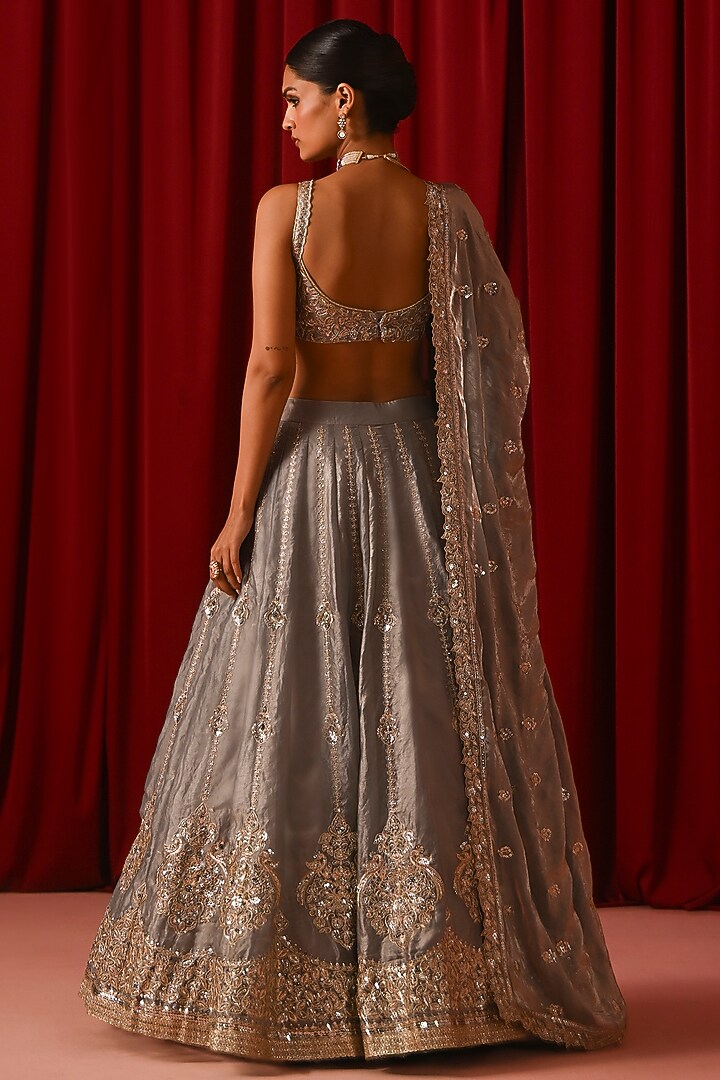 Grey Tissue Zari Embroidered Lehenga Set by Lashkaraa at Pernia's Pop Up Shop