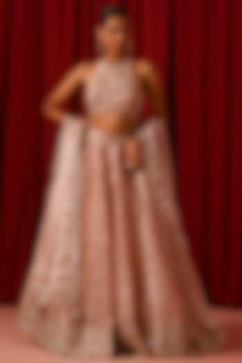 Blush Pink Silk Zari Hand Embellished Lehenga Set by Lashkaraa at Pernia's Pop Up Shop
