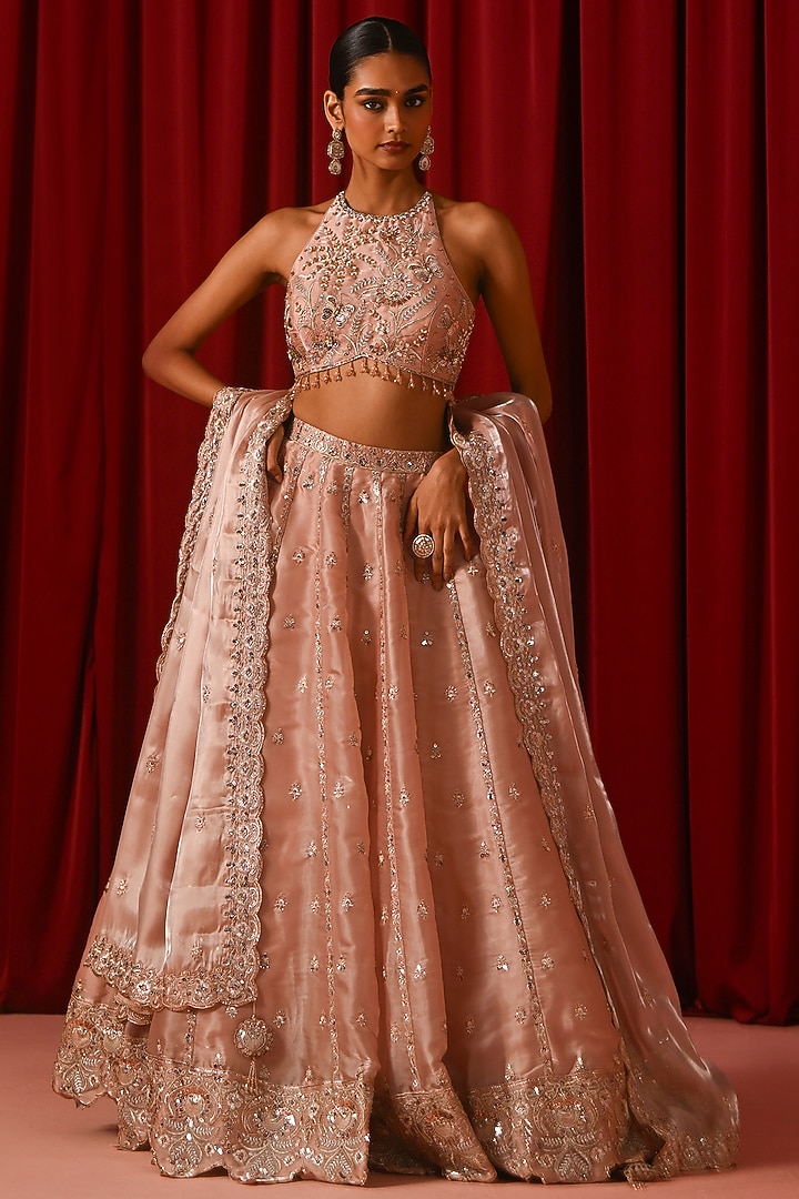 Blush Pink Silk Zari Hand Embellished Lehenga Set by Lashkaraa at Pernia's Pop Up Shop