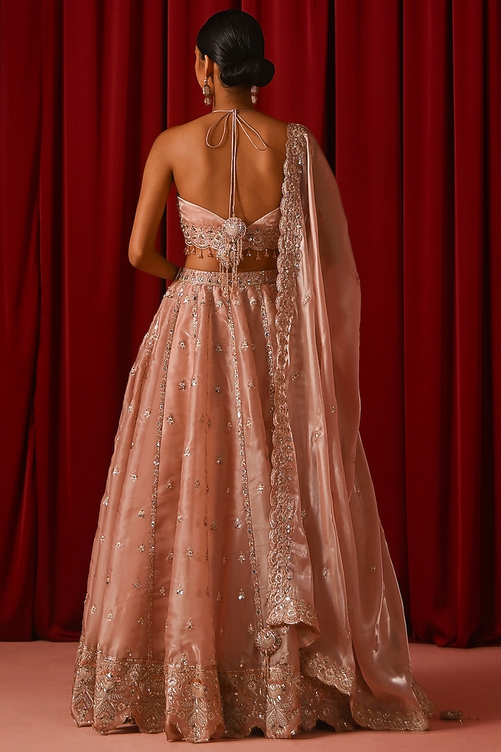 Blush Pink Silk Zari Hand Embellished Lehenga Set by Lashkaraa at Pernia's Pop Up Shop