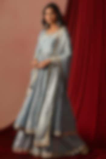 Sky Blue Tissue Zari Embroidered Party Wear Anarkali Set by Lashkaraa at Pernia's Pop Up Shop