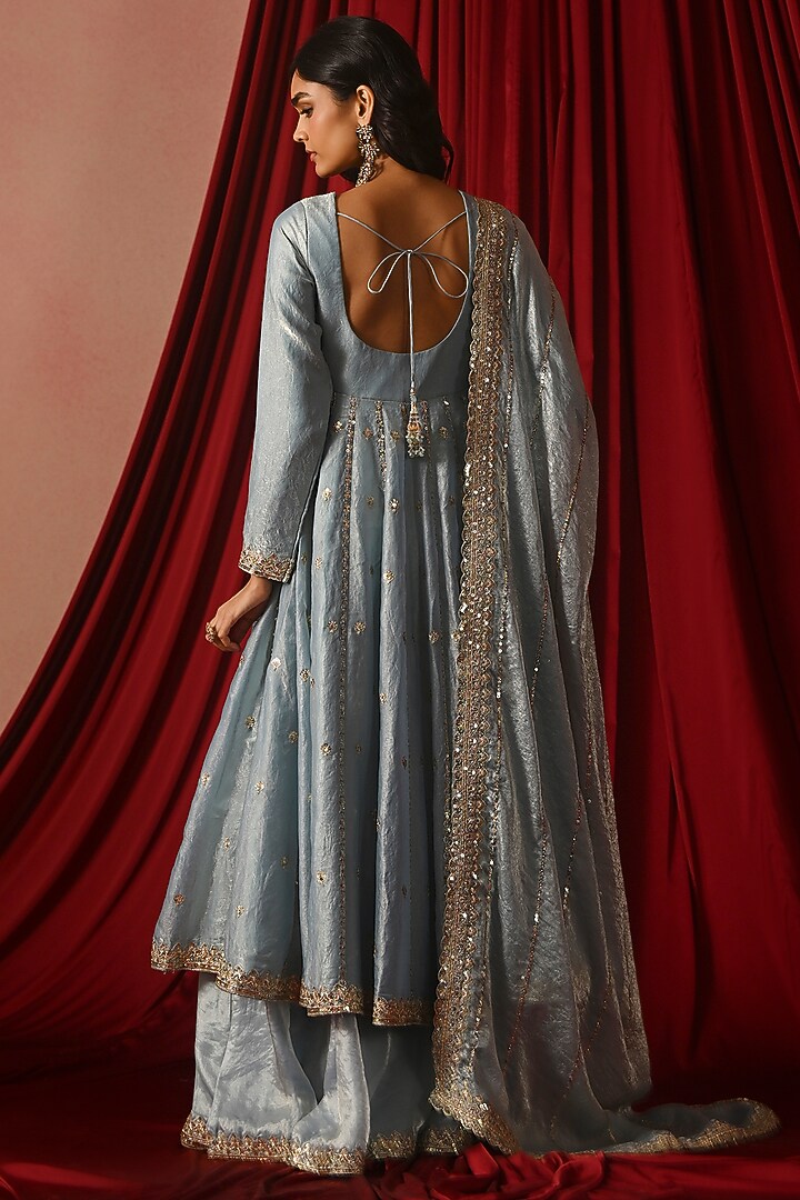 Sky Blue Tissue Zari Embroidered Party Wear Anarkali Set by Lashkaraa at Pernia's Pop Up Shop