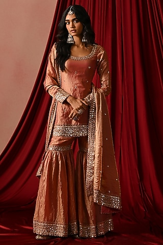 Copper Rose Tissue Gharara Set by Lashkaraa