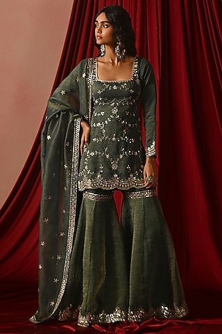 Green Tissue Gharara Set by Lashkaraa