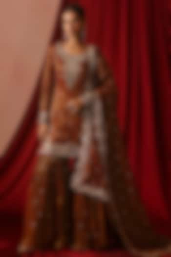 Dark Rust Tissue Gharara Set by Lashkaraa at Pernia's Pop Up Shop