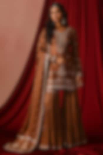Brown Satin Gharara Set by Lashkaraa at Pernia's Pop Up Shop