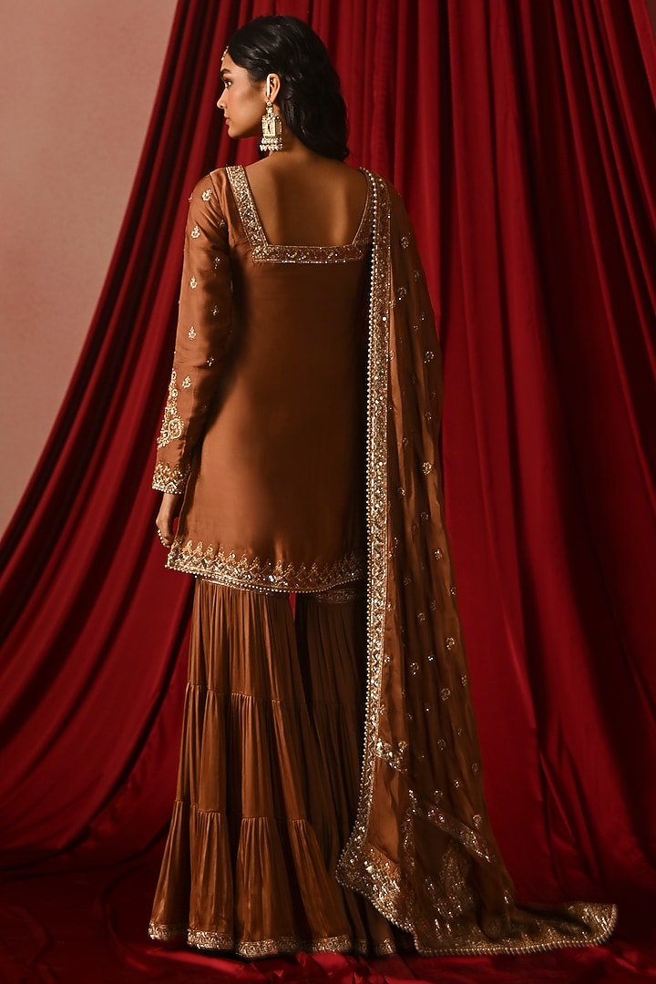 Brown Satin Gharara Set by Lashkaraa at Pernia's Pop Up Shop