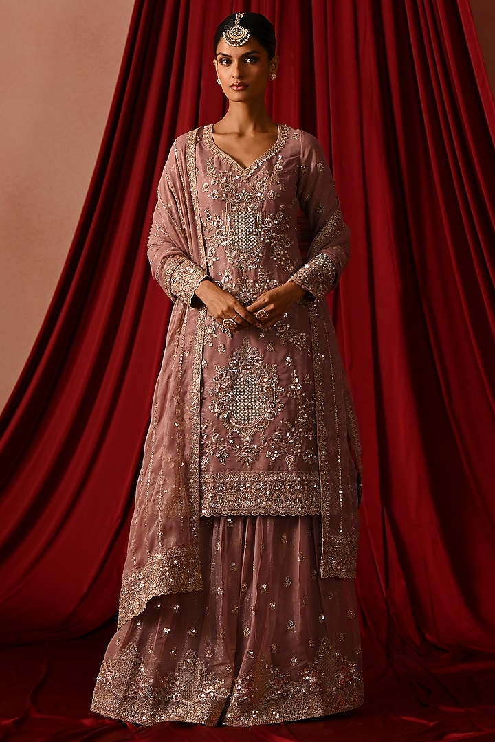 Lavender Tissue Zari Embroidered Party Wear Sharara Set by Lashkaraa at Pernia's Pop Up Shop