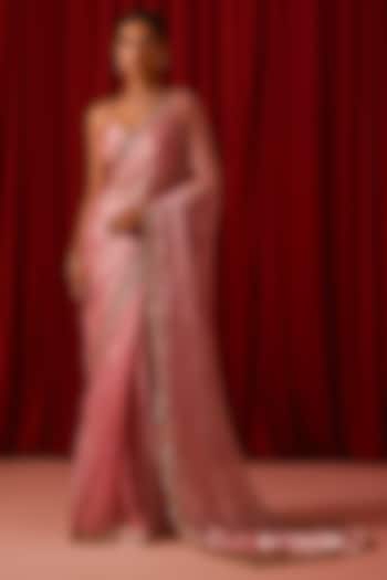 Pink Tissue Zari Embroidered Festive Saree Set by Lashkaraa at Pernia's Pop Up Shop