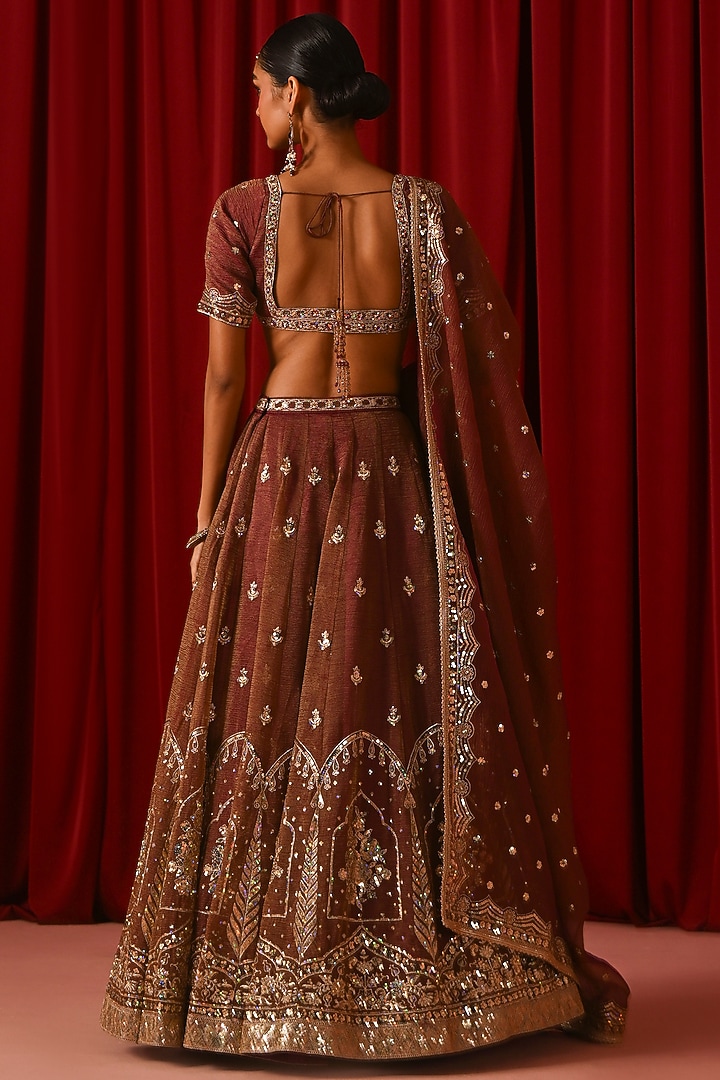 Brown Tissue Zari Embroidered Lehenga Set by Lashkaraa at Pernia's Pop Up Shop
