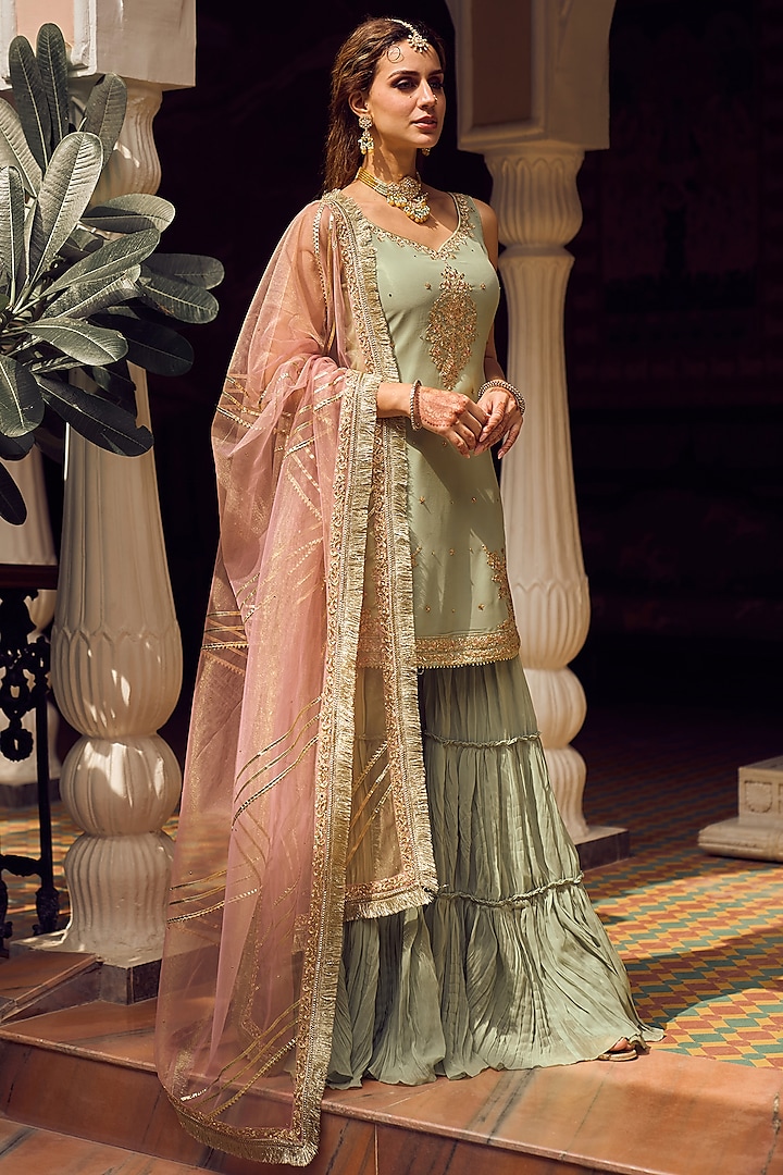 Light Green Georgette Sharara Set by Lashkaraa