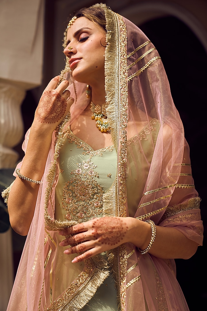 Light Green Embroidered Georgette Sharara Set