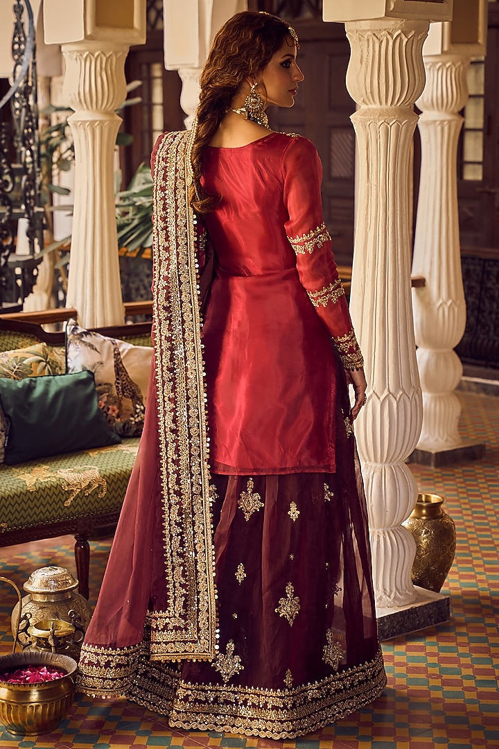 Rouge red sharara set main image 1