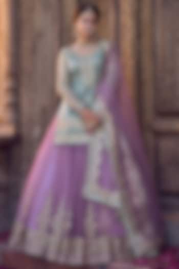 Purple Net Embroidered Lehenga Set by Lashkaraa at Pernia's Pop Up Shop