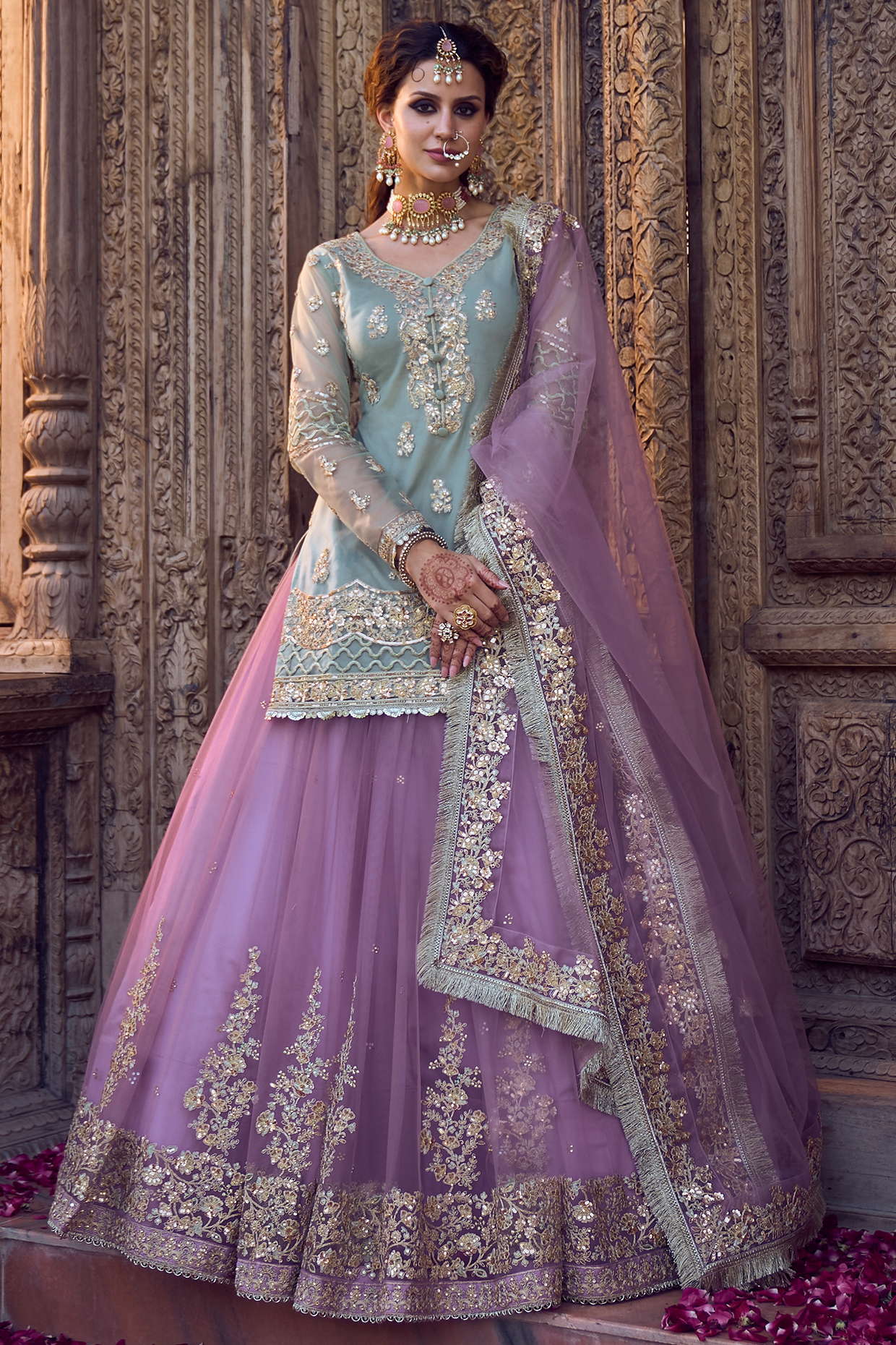 Purple Net Embroidered Lehenga Set by Lashkaraa at Pernia's Pop Up Shop