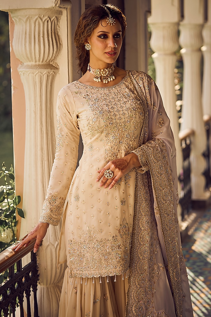 White Georgette Gharara Set