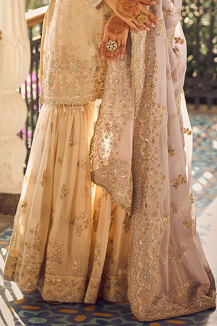 White Georgette Gharara Set main image 1